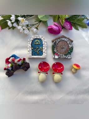 Fairy Garden Miniatures Lot – Gnome, Mushroom Stools, Fairy Doors